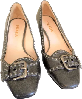 00's Green Stud Heeled Loafers by Prada