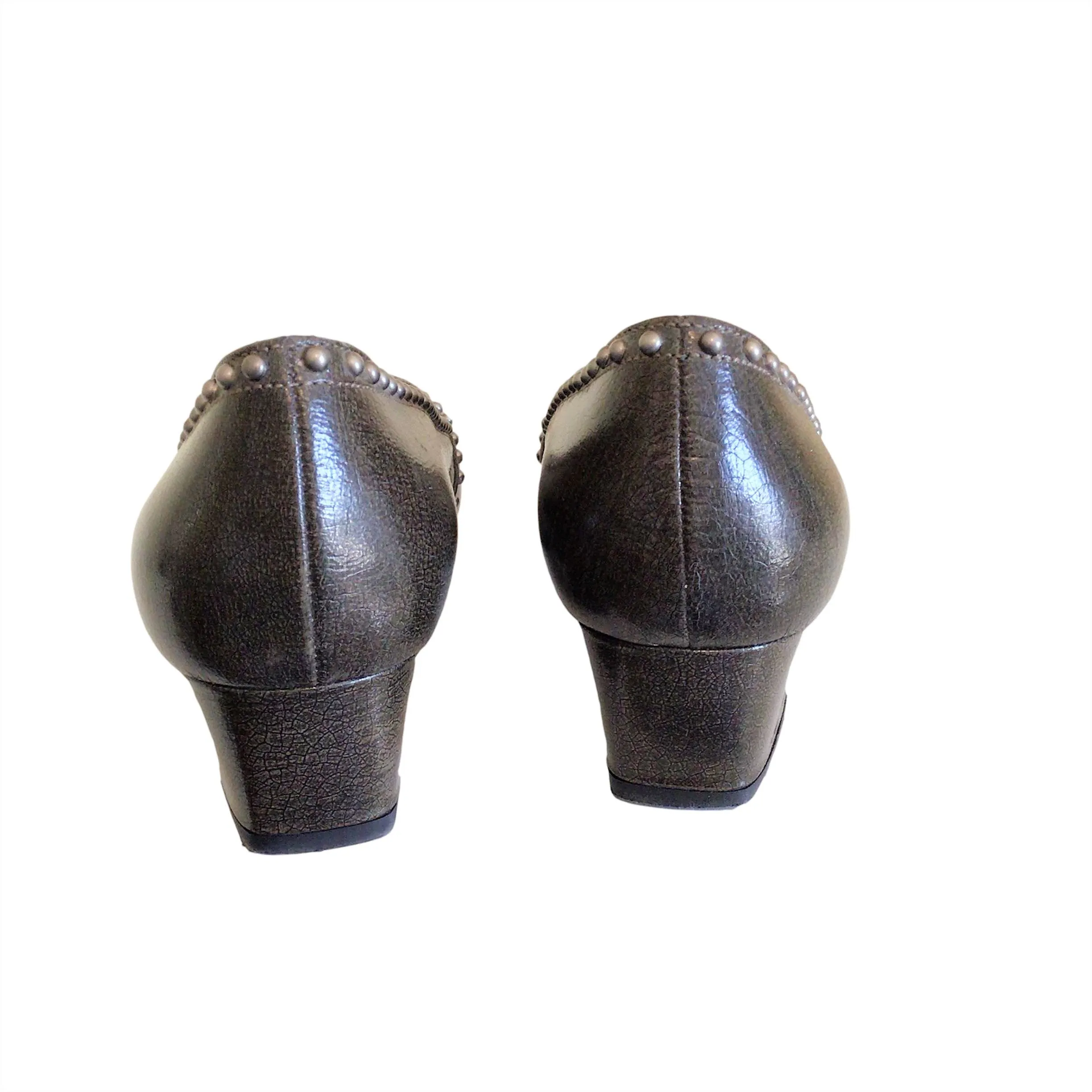 00's Green Stud Heeled Loafers by Prada