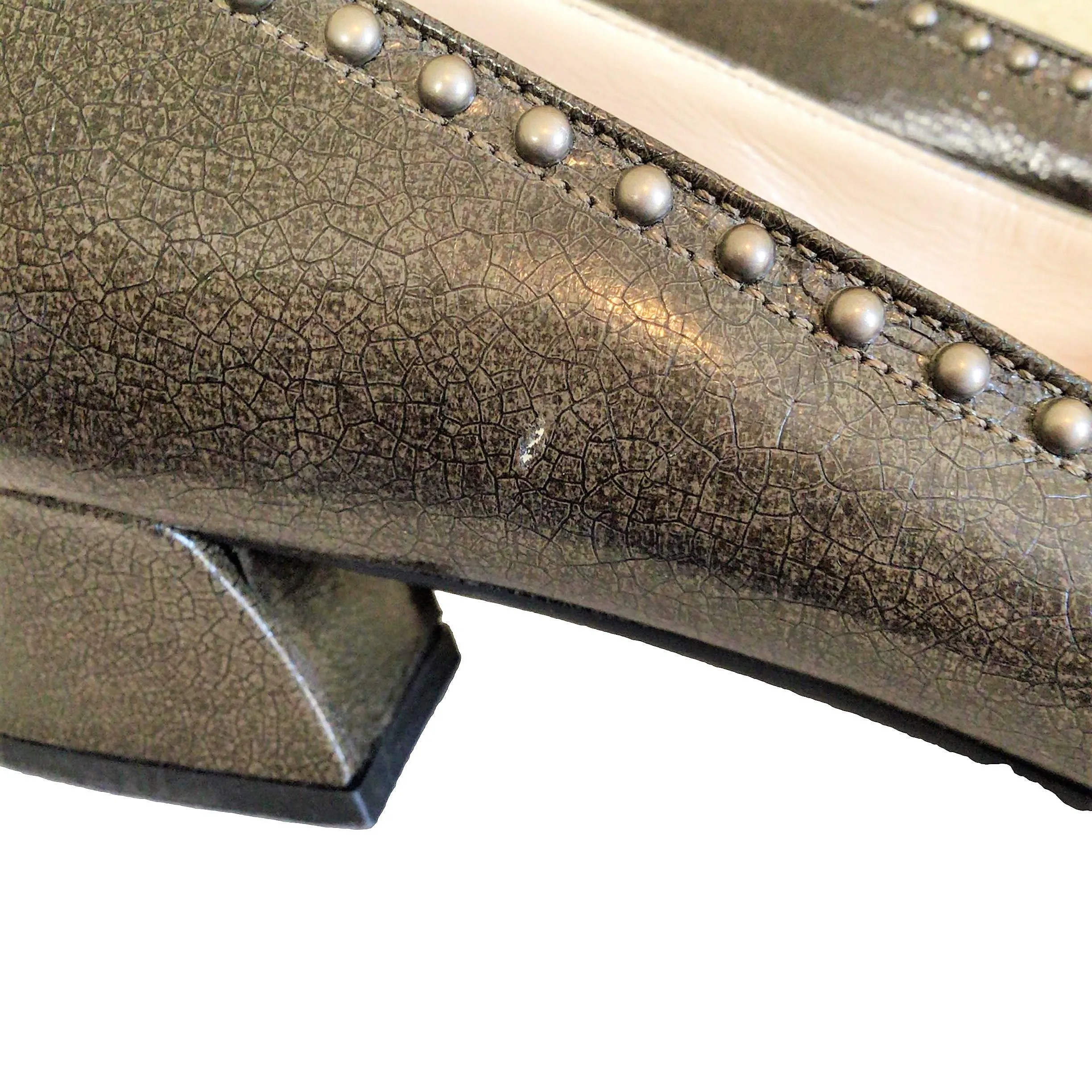 00's Green Stud Heeled Loafers by Prada