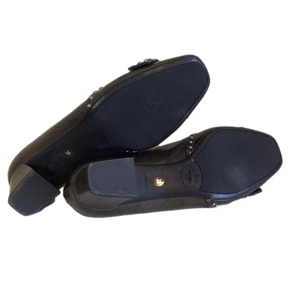 00's Green Stud Heeled Loafers by Prada