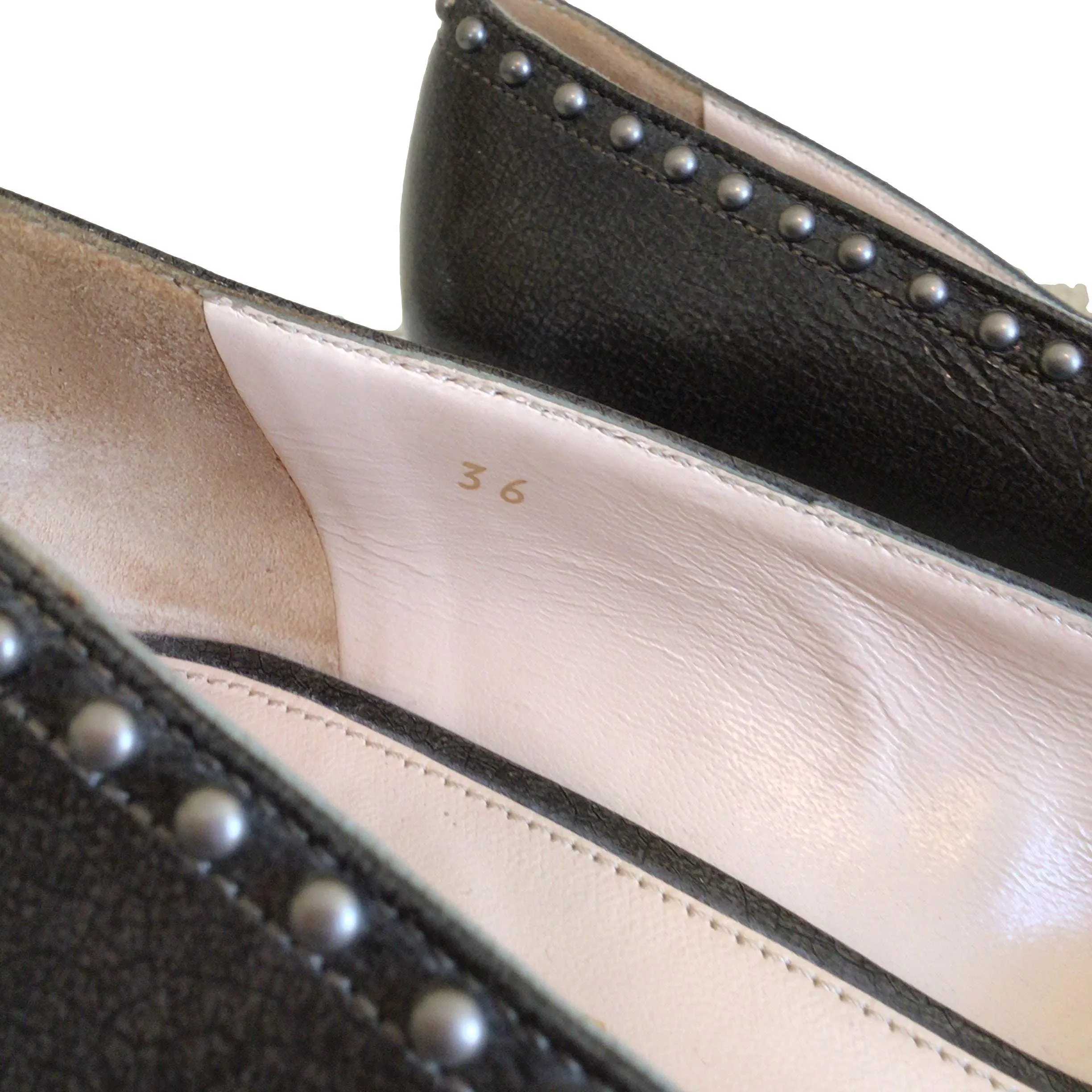 00's Green Stud Heeled Loafers by Prada