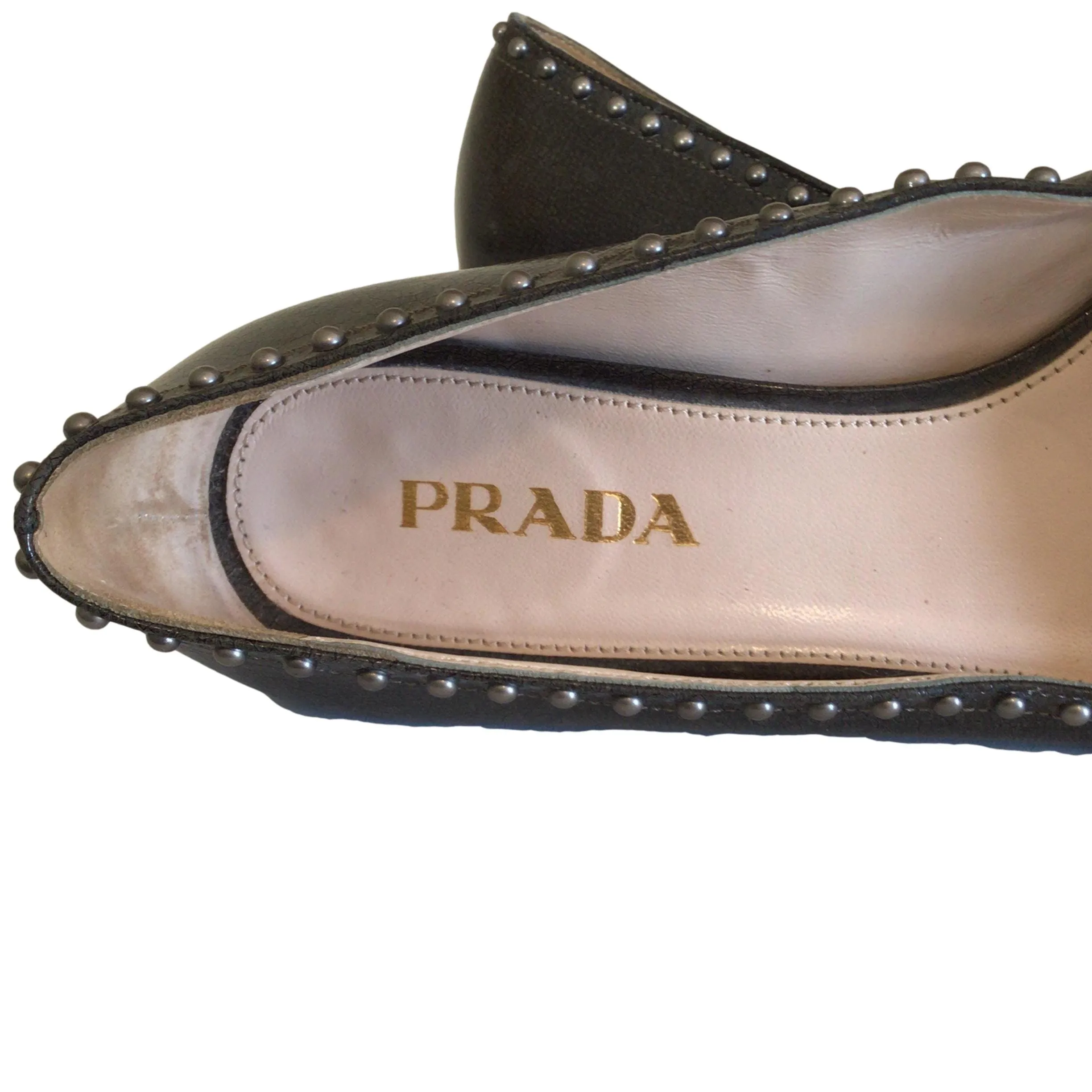 00's Green Stud Heeled Loafers by Prada