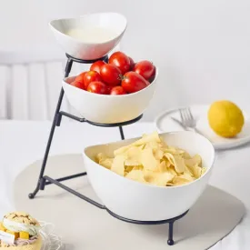 3 Tier Porcelain Bowls With Metal Stand