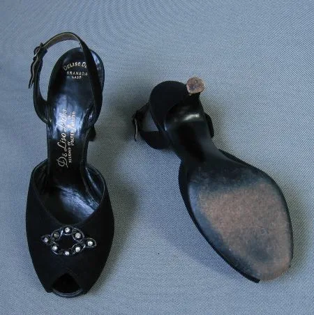 40s 50s Vintage Heels by Palter DeLiso Debs Shoes Peeptoe Slingback Rhinestones 8 VFG