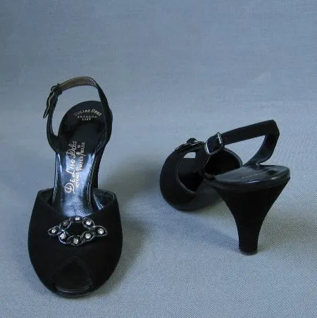 40s 50s Vintage Heels by Palter DeLiso Debs Shoes Peeptoe Slingback Rhinestones 8 VFG