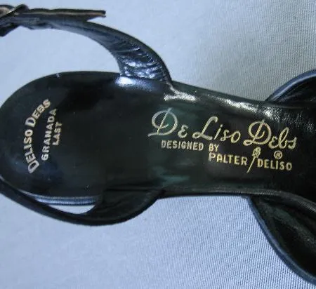 40s 50s Vintage Heels by Palter DeLiso Debs Shoes Peeptoe Slingback Rhinestones 8 VFG