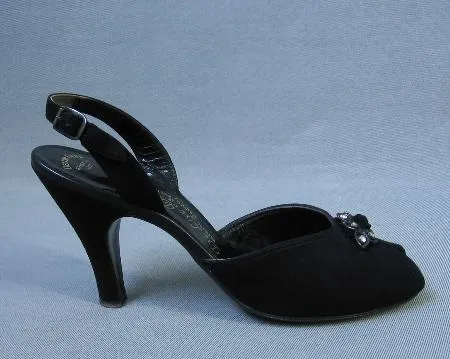 40s 50s Vintage Heels by Palter DeLiso Debs Shoes Peeptoe Slingback Rhinestones 8 VFG
