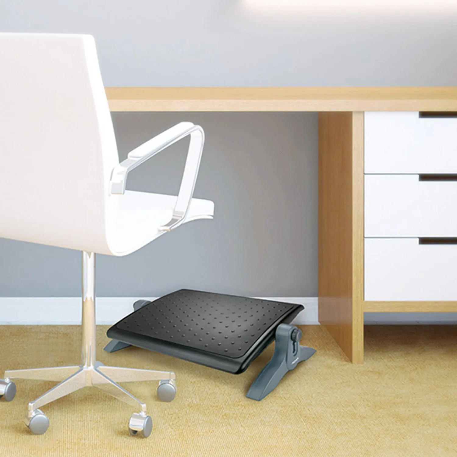 Adjustable Height & Angle Rubber-Top Footrest