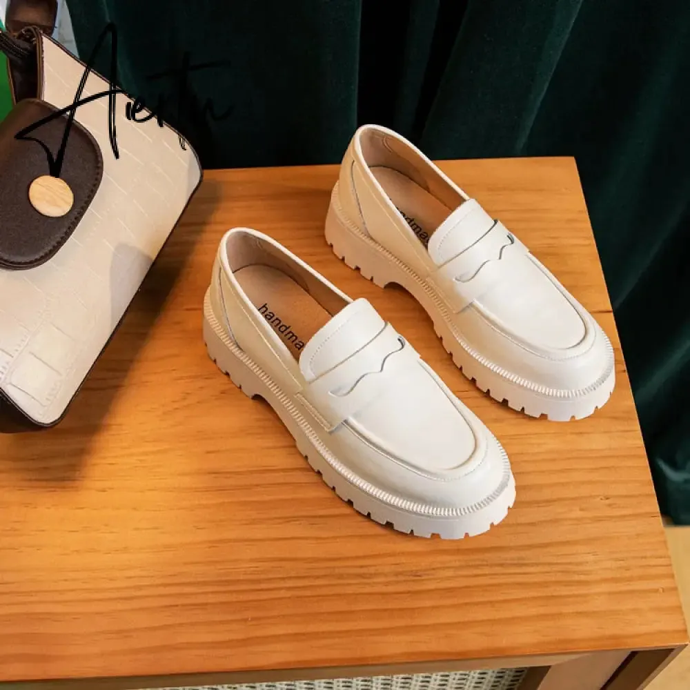 Aiertu  Spring Shoes Female British Style New Thick-soled College Style Casual Loafers Genuine Leather Fashion Shoes Girls