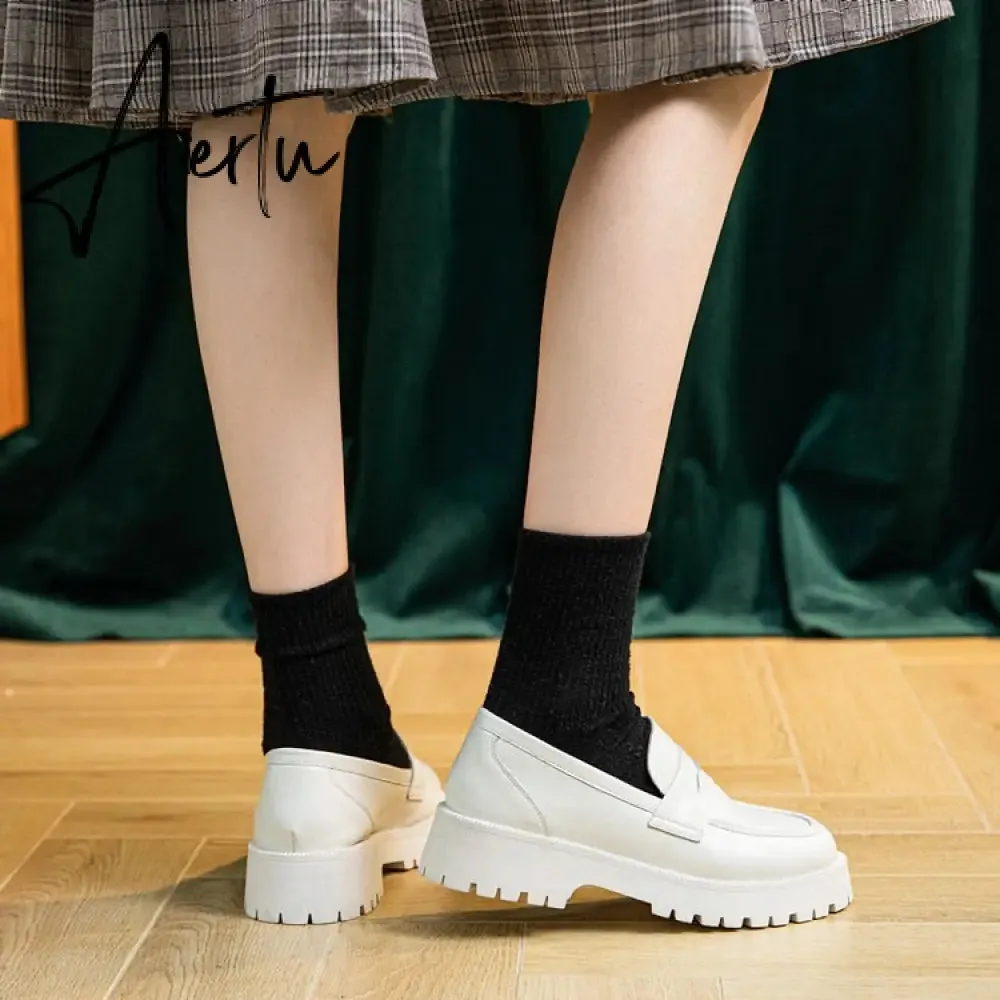 Aiertu  Spring Shoes Female British Style New Thick-soled College Style Casual Loafers Genuine Leather Fashion Shoes Girls