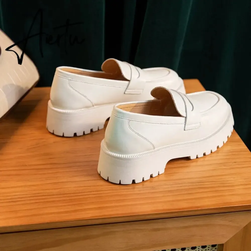 Aiertu  Spring Shoes Female British Style New Thick-soled College Style Casual Loafers Genuine Leather Fashion Shoes Girls
