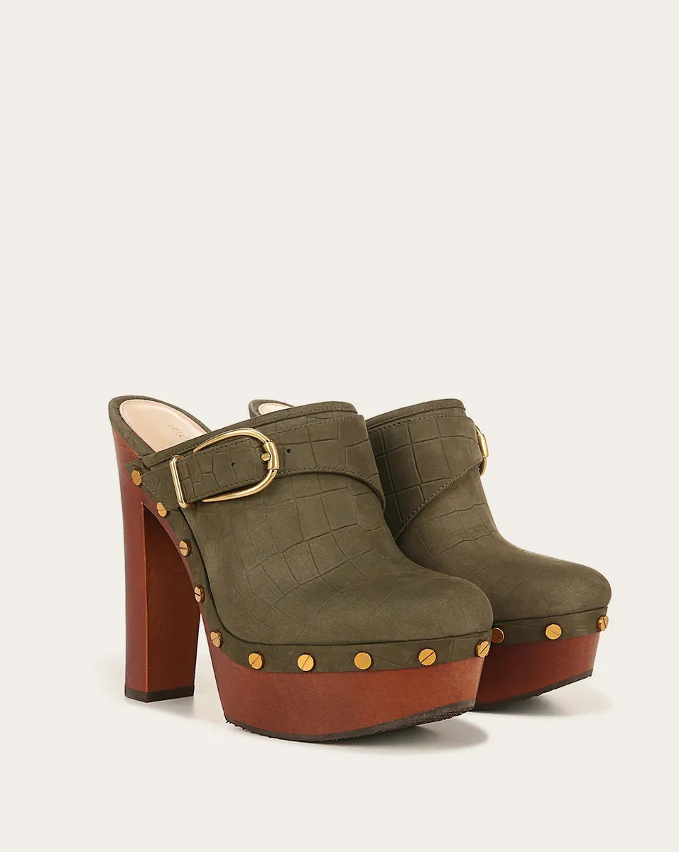 Alek Leather Platform Clog - Khaki