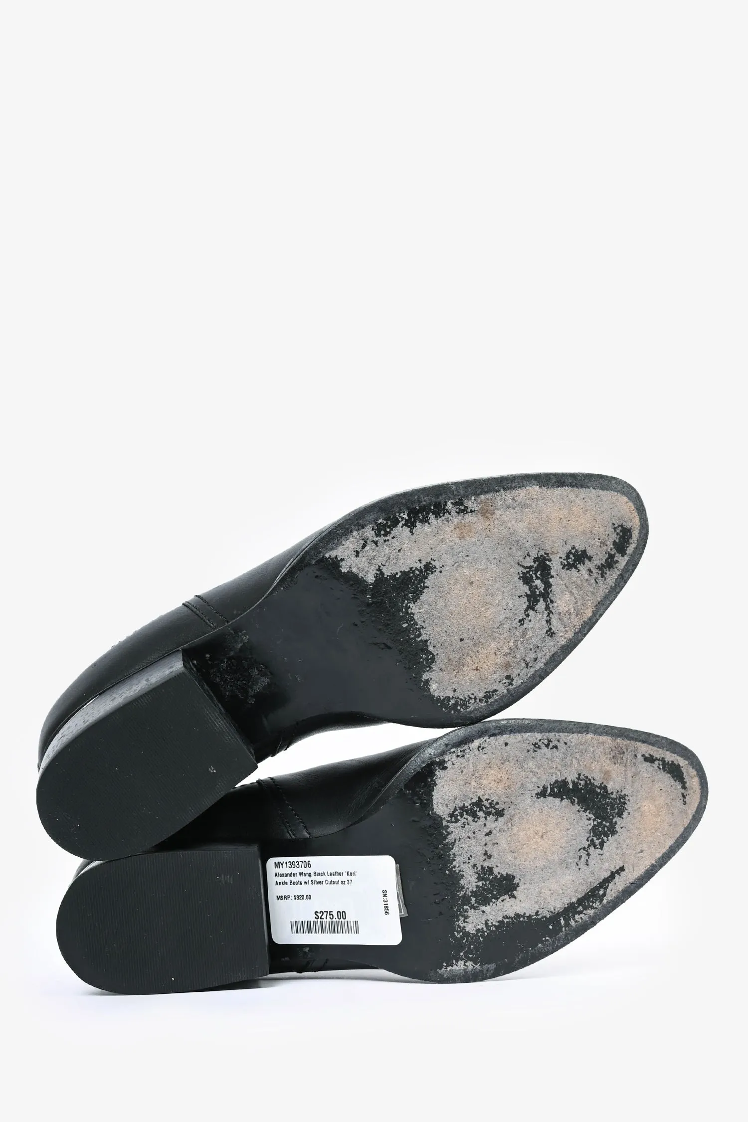Alexander Wang Black Leather 'Kori' Ankle Boots with Silver Cutout Size 37