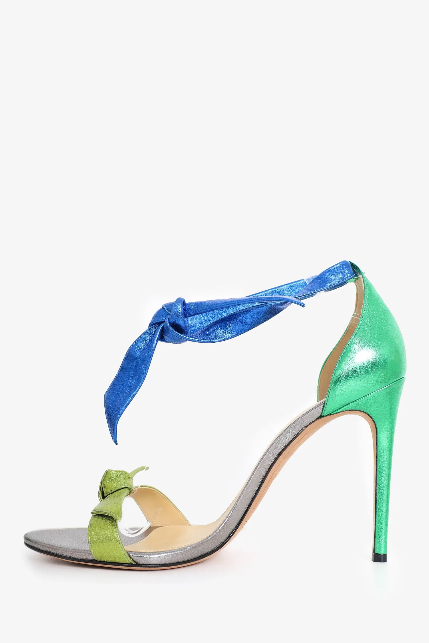 Alexandre Birman Green/Blue Metallic Leather 'Clarita' Heels Size 41