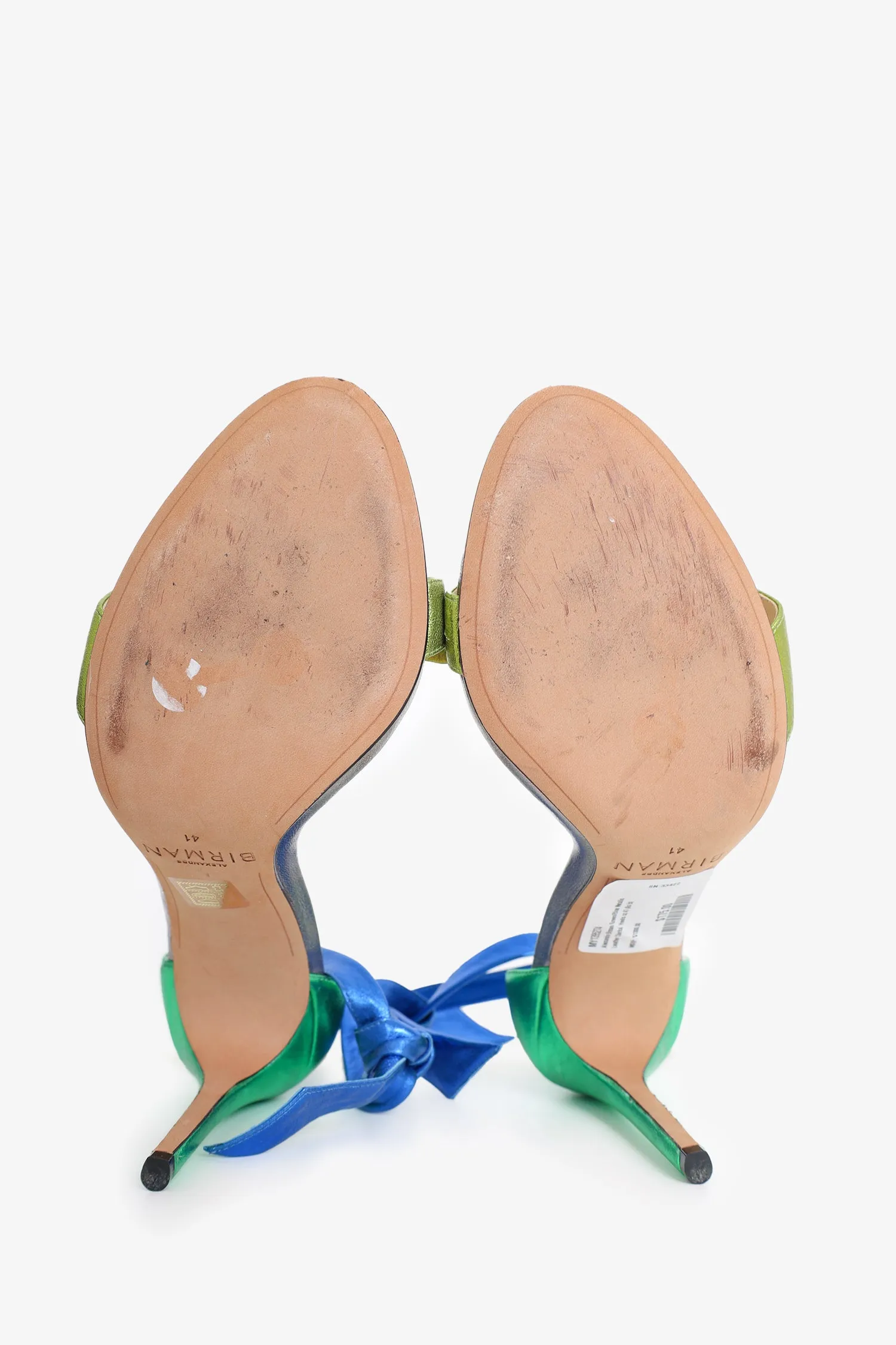 Alexandre Birman Green/Blue Metallic Leather 'Clarita' Heels Size 41