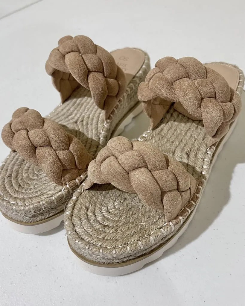 Alina Nude Braided Platform Sandals with Adjustable Ankle Strap