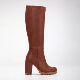 Alize - Cognac Brown Wide Calf Platform Boots