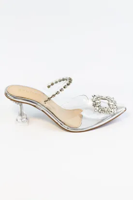 Angelas Elegant Silver Glass Mules for Women