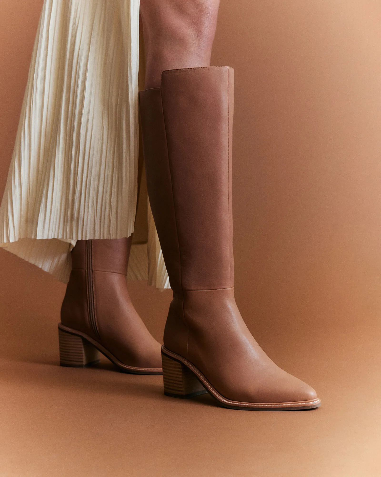 ANISSA KNEE BOOTS BEIGE LEATHER