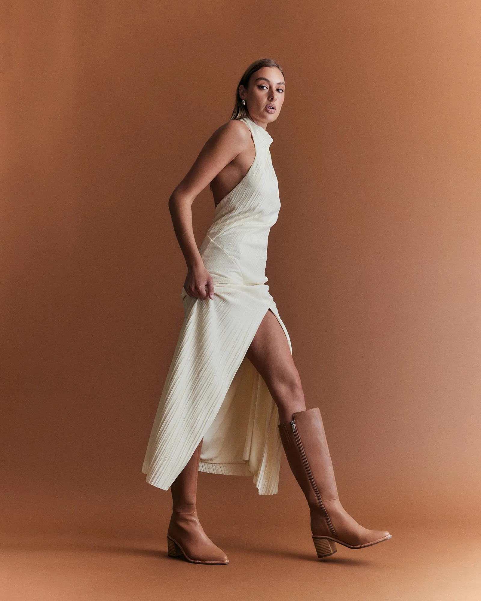 ANISSA KNEE BOOTS BEIGE LEATHER