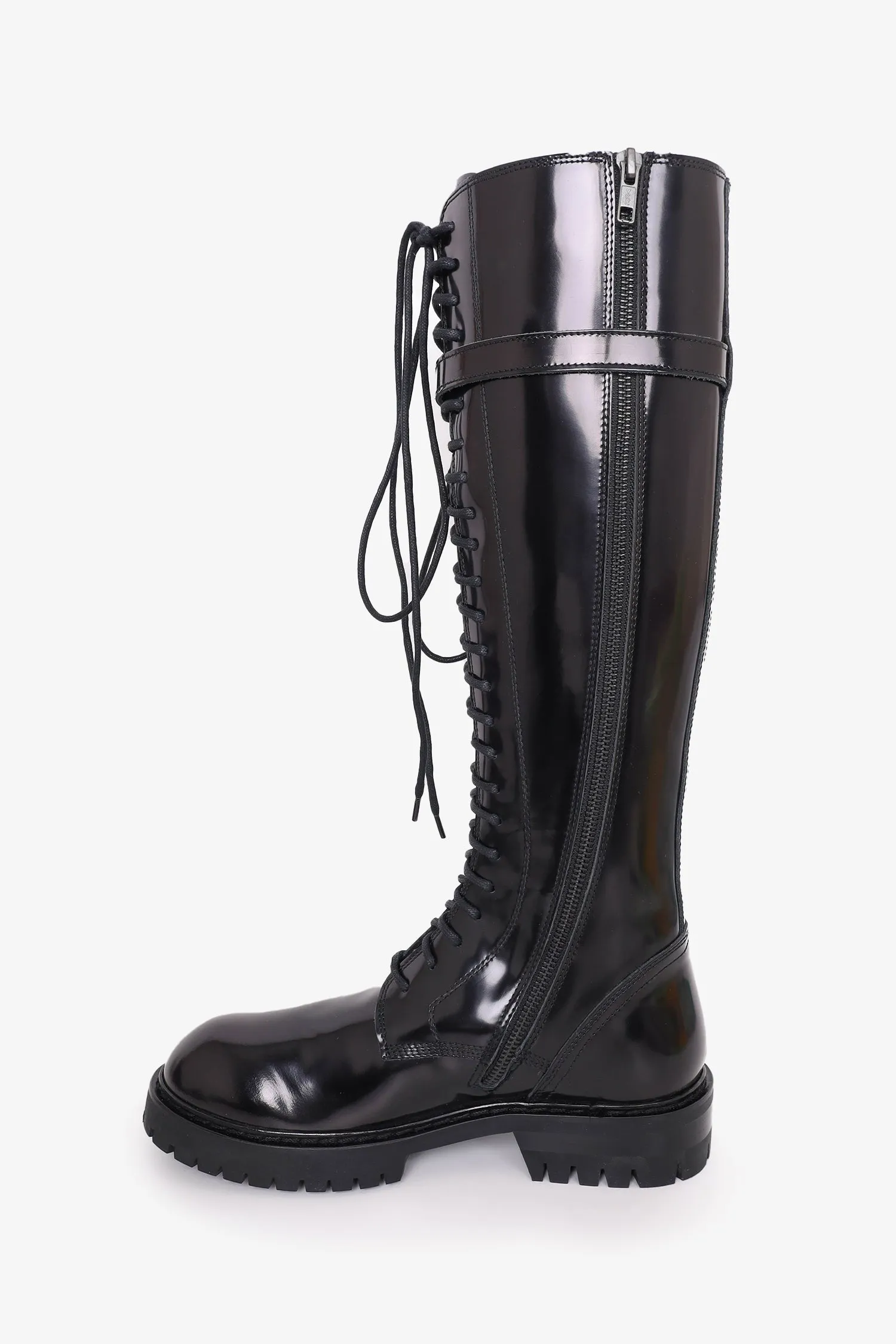 Ann Demeulemeester Black Patent Lace Up Knee-High Boots Size 39.5