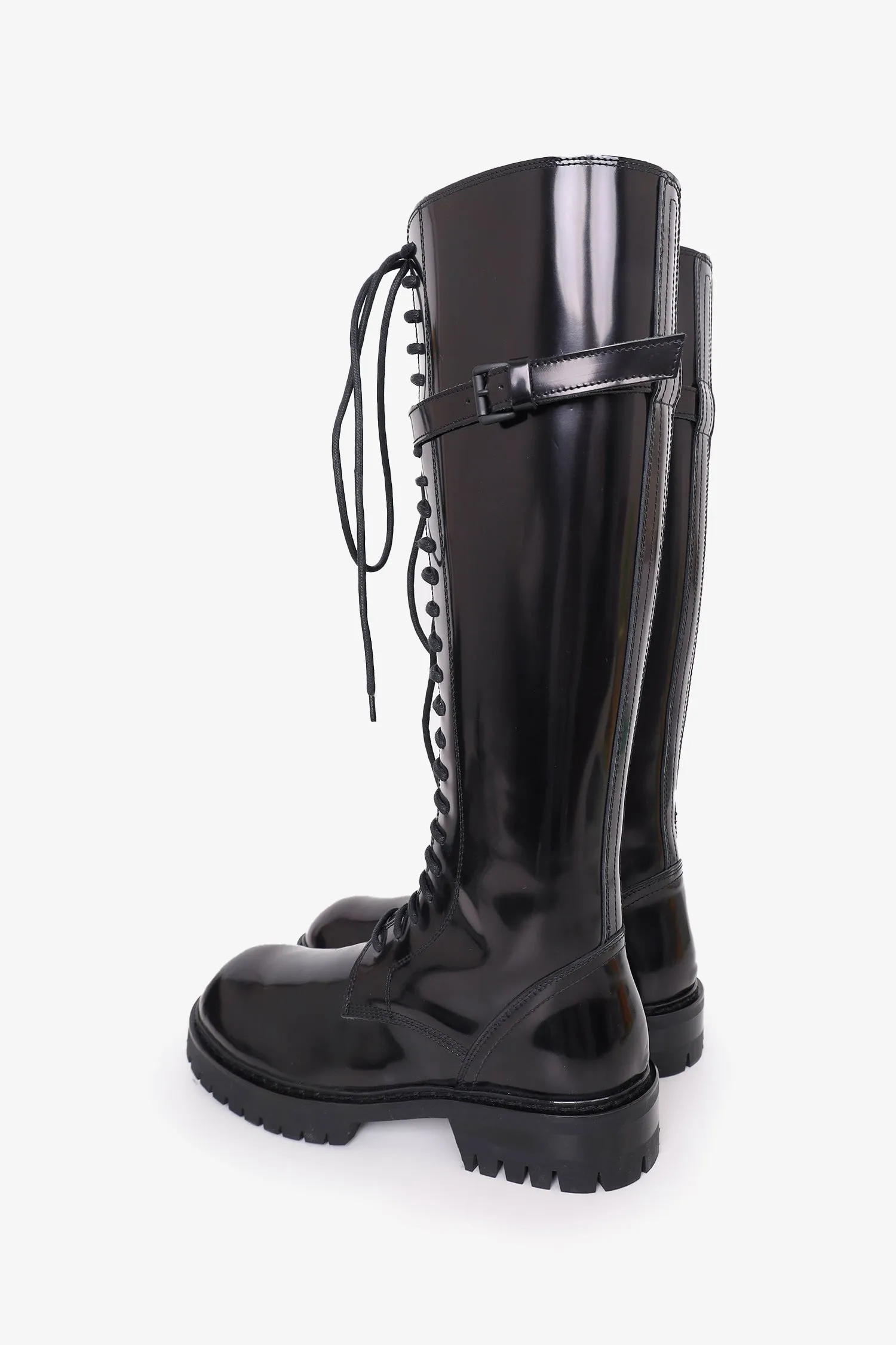 Ann Demeulemeester Black Patent Lace Up Knee-High Boots Size 39.5