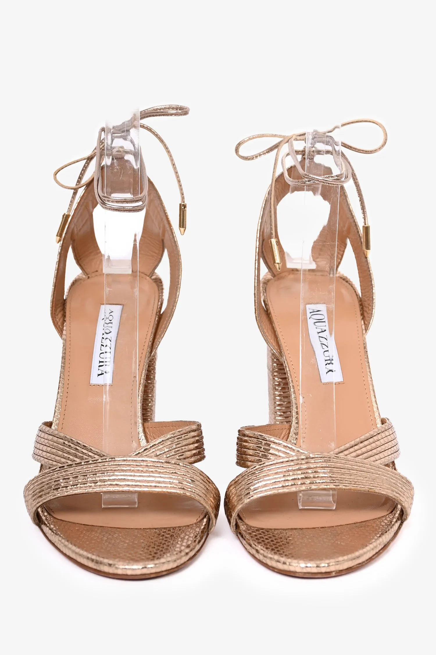 Aquazzura Rose Gold Strappy Block Heels Size 37.5