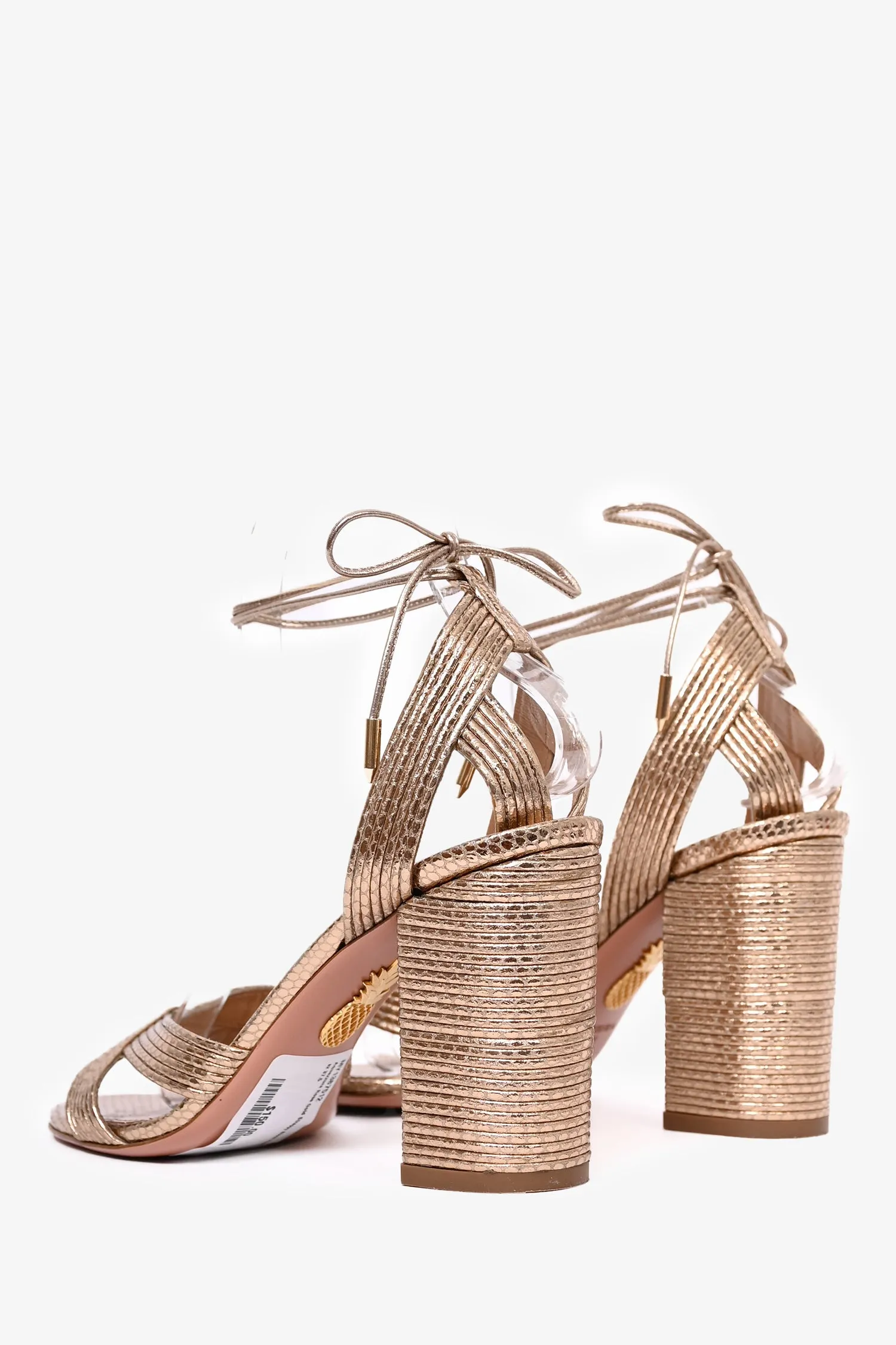 Aquazzura Rose Gold Strappy Block Heels Size 37.5