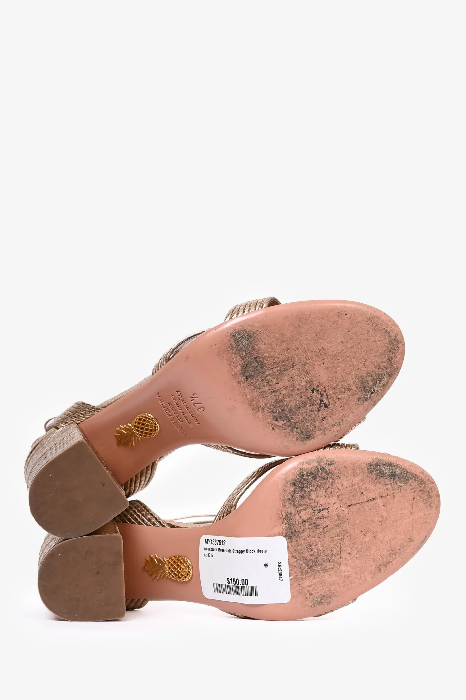 Aquazzura Rose Gold Strappy Block Heels Size 37.5
