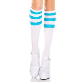 ATHLETIC STRIPE KNEE HIGH SOCKS WHITE/NEON BLUE