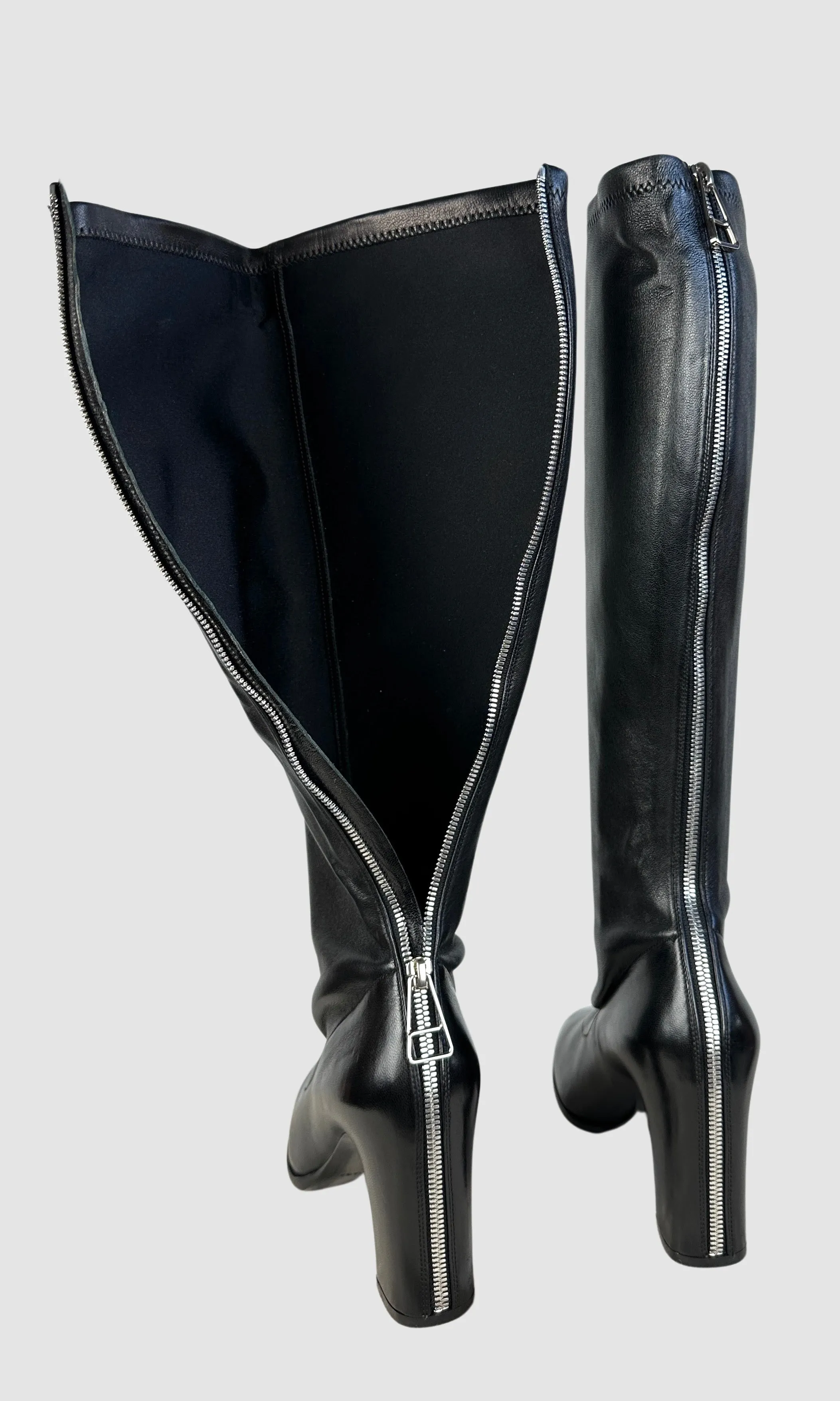 BALENCIAGA Black Leather Zip Up Boots • Size 38 to 40, 7.5 to 8