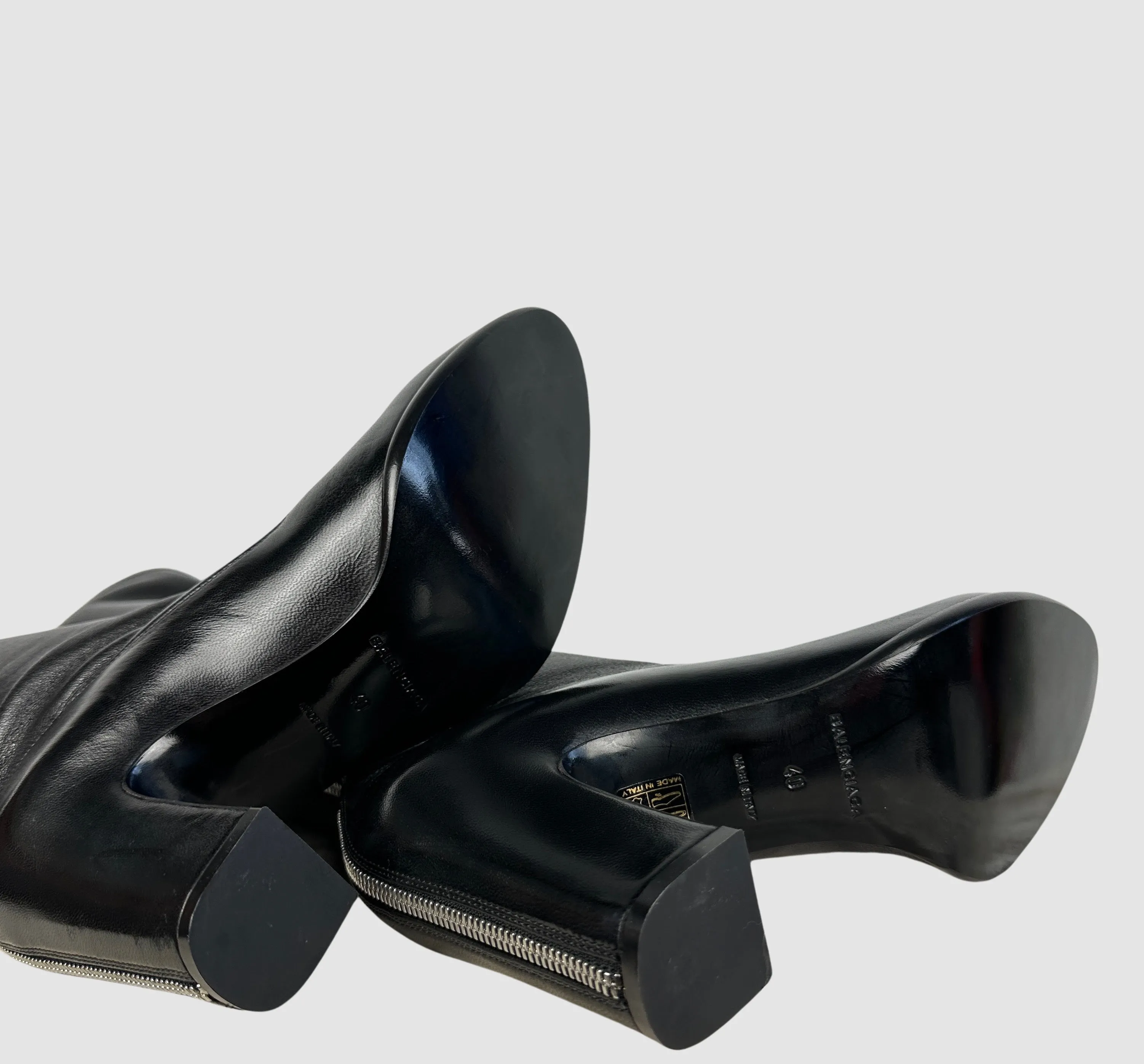 BALENCIAGA Black Leather Zip Up Boots • Size 38 to 40, 7.5 to 8
