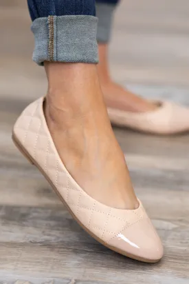 Chic Beige Quilted Faux Leather Ballet Flats for Women