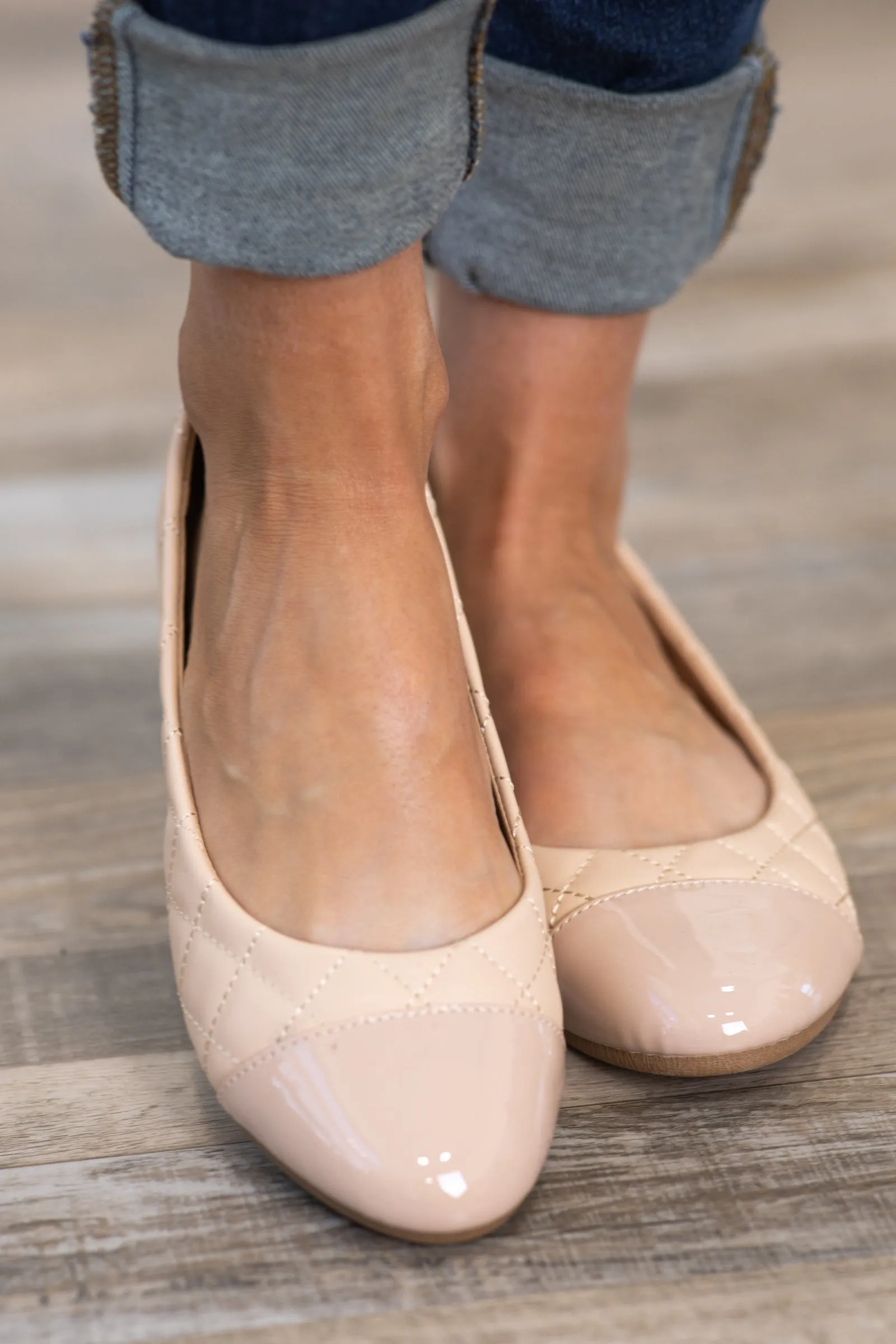 Chic Beige Quilted Faux Leather Ballet Flats for Women