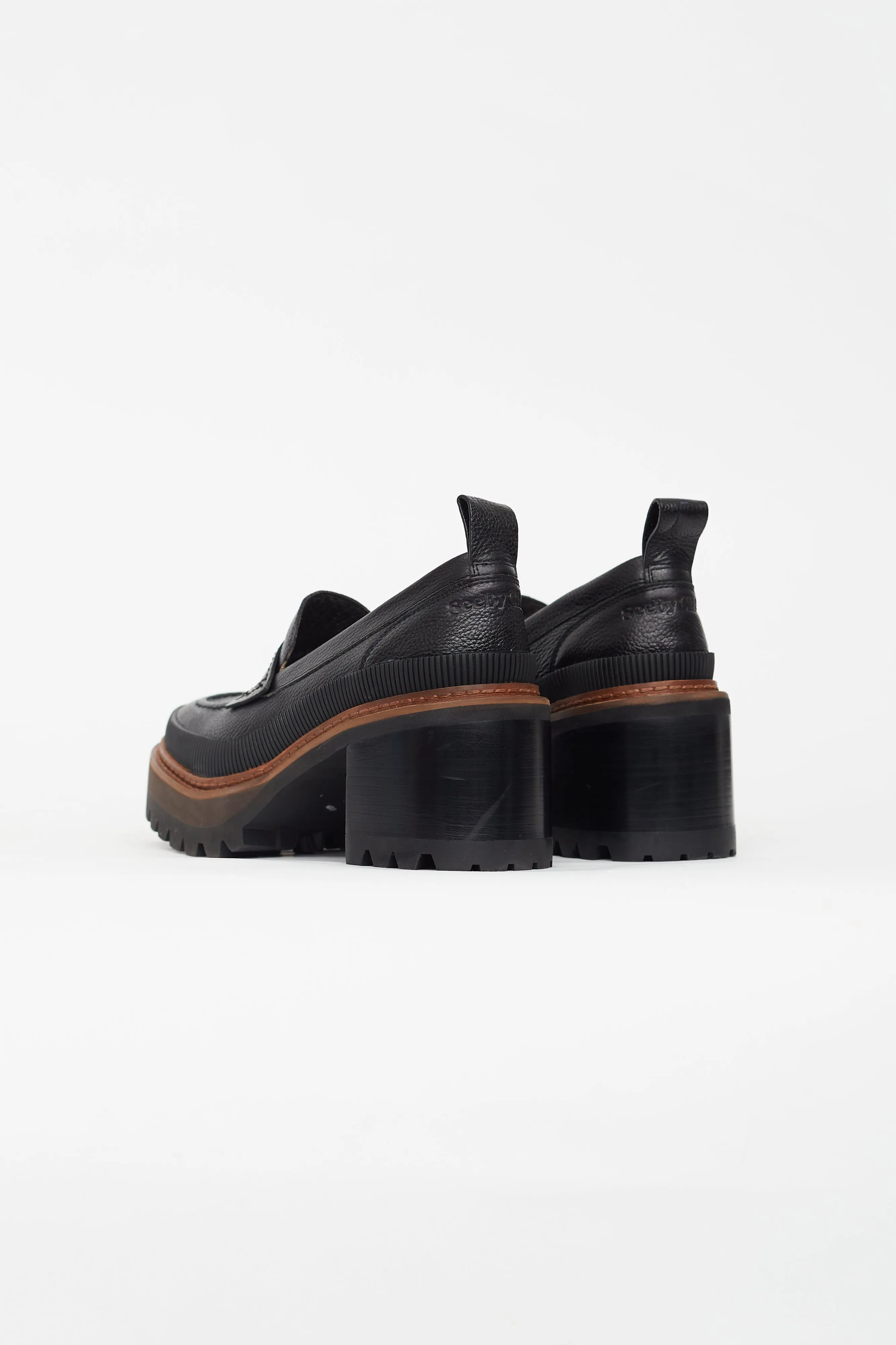 Black Leather & Brown Heeled Loafer