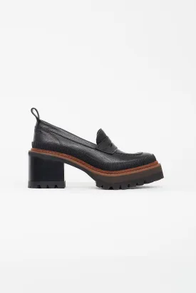 Black Leather & Brown Heeled Loafer