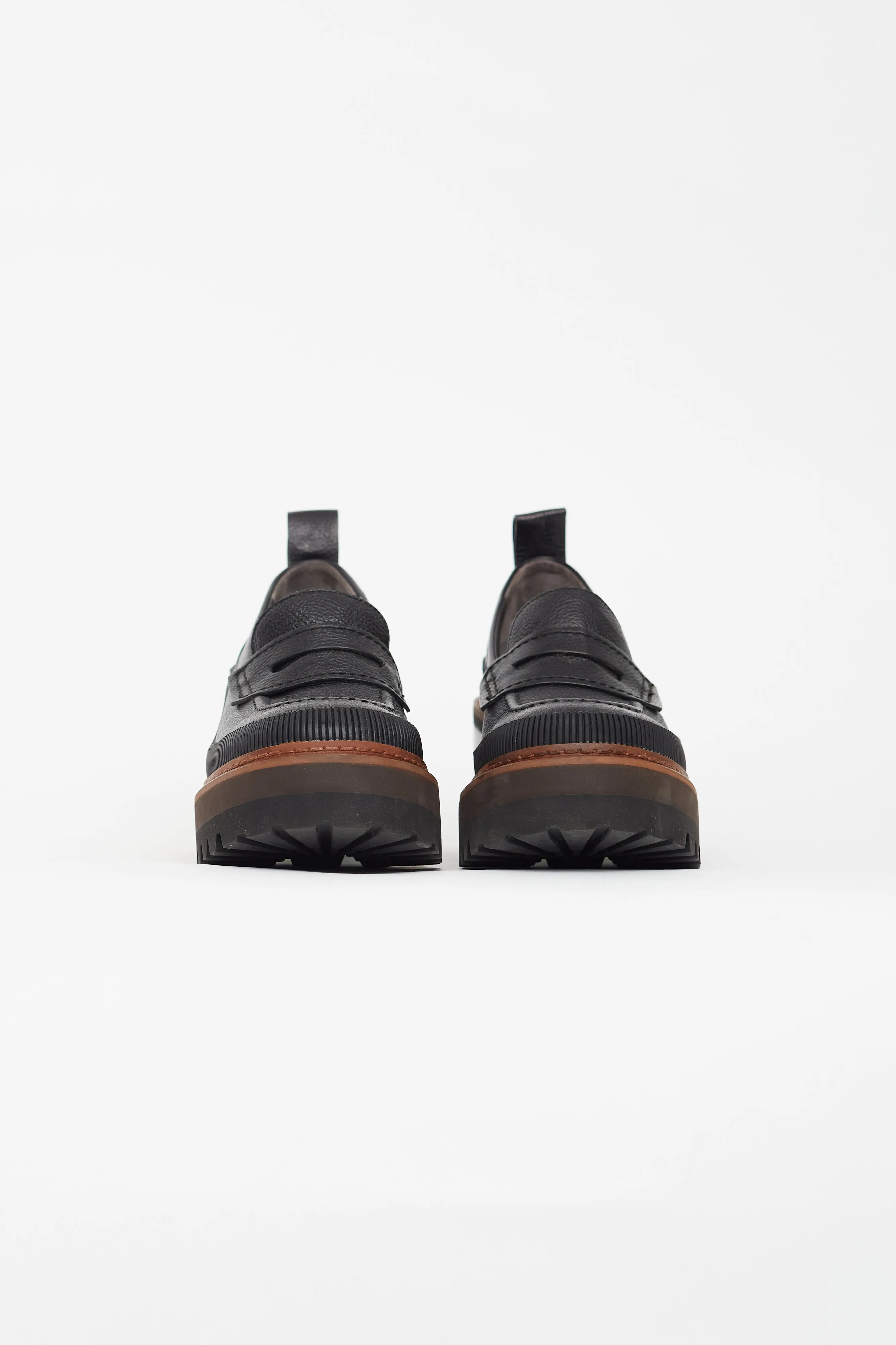 Black Leather & Brown Heeled Loafer