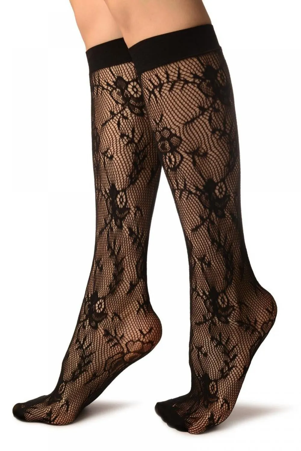 Black Orchids Lace Socks Knee High