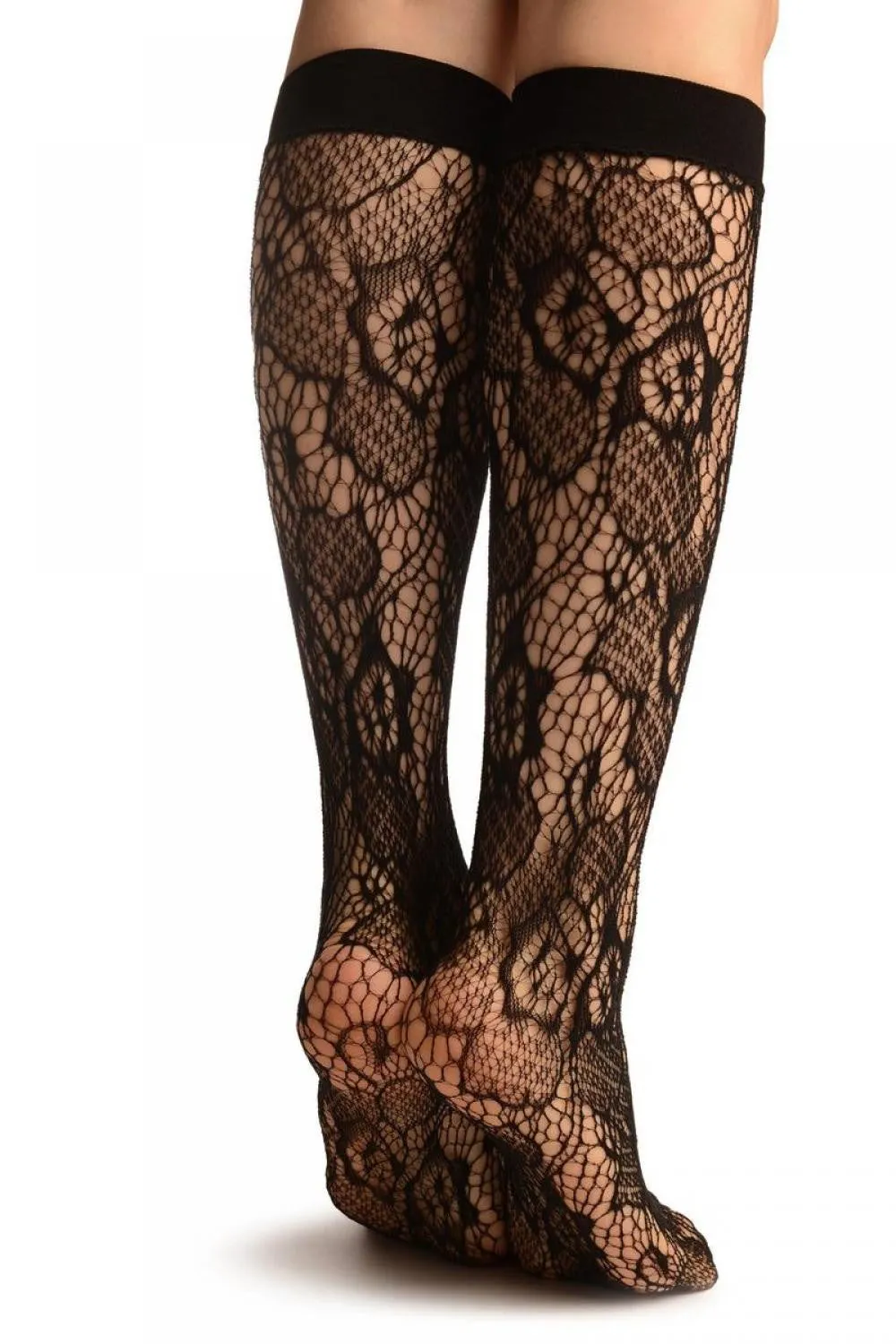 Black Roses Lace Socks Knee High