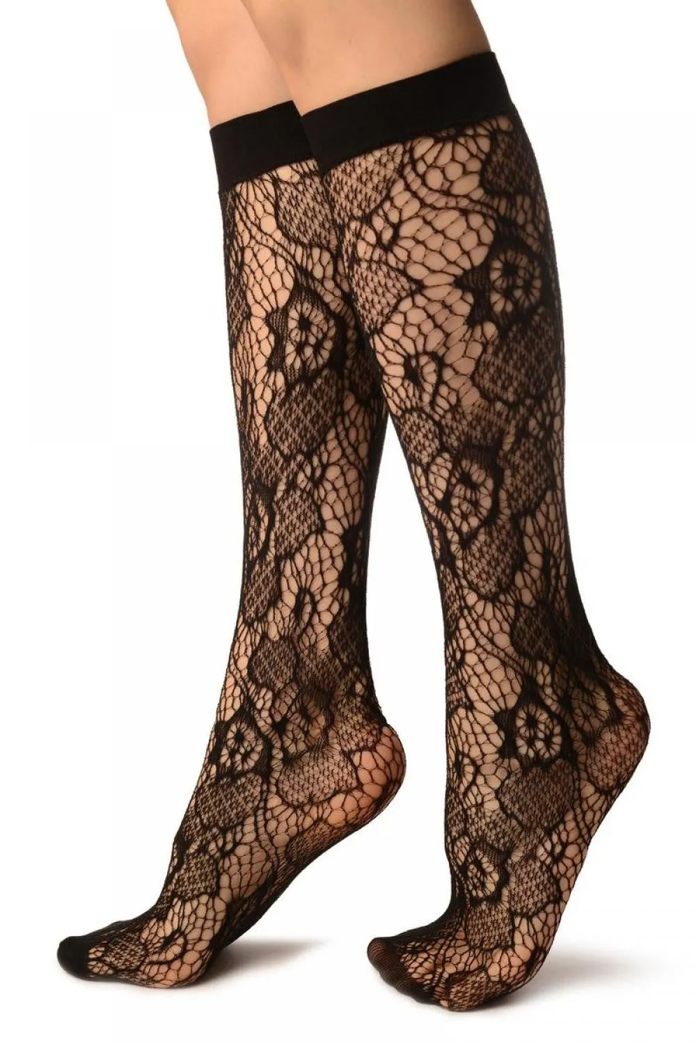 Black Roses Lace Socks Knee High