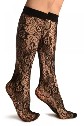 Black Roses Lace Socks Knee High