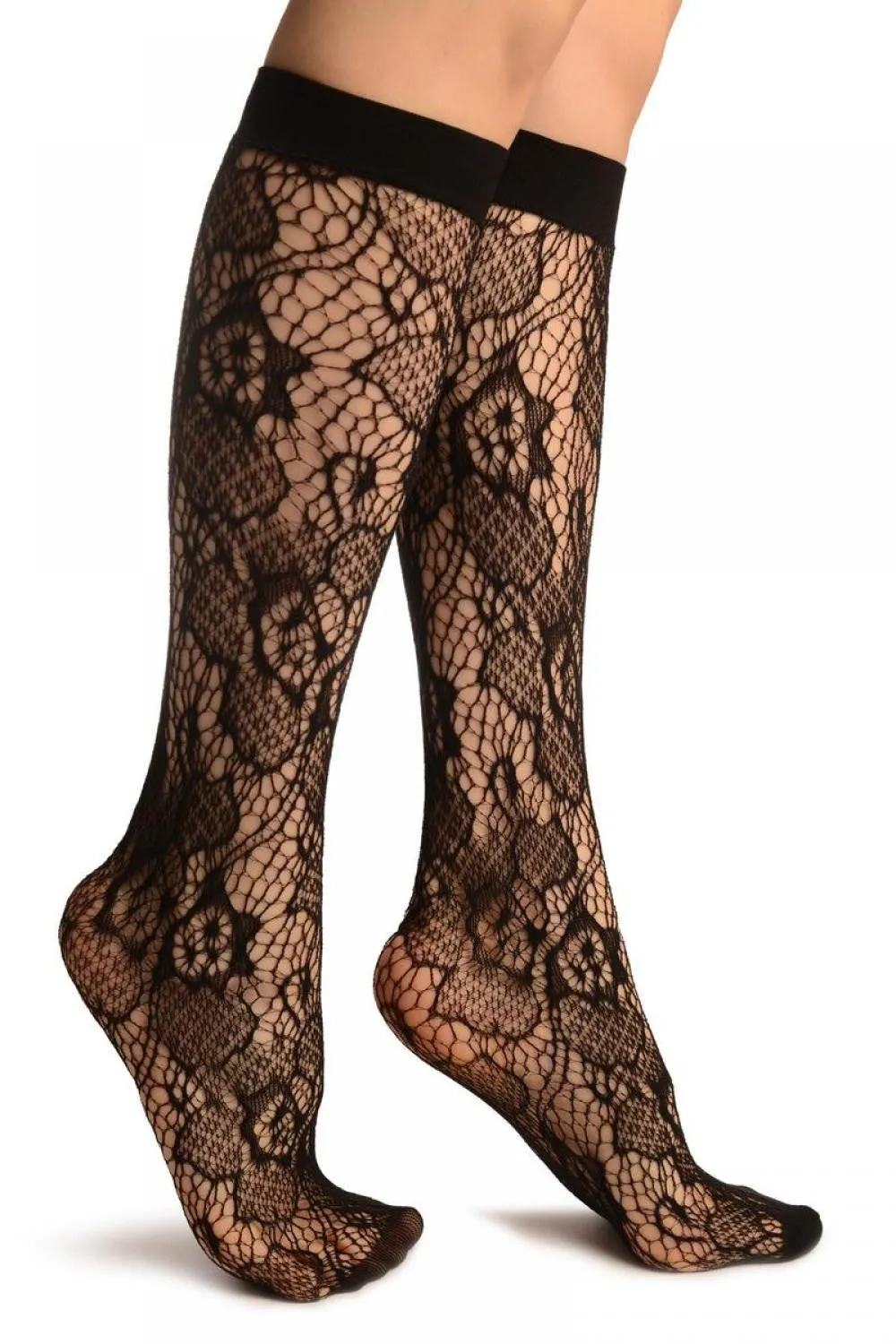 Black Roses Lace Socks Knee High