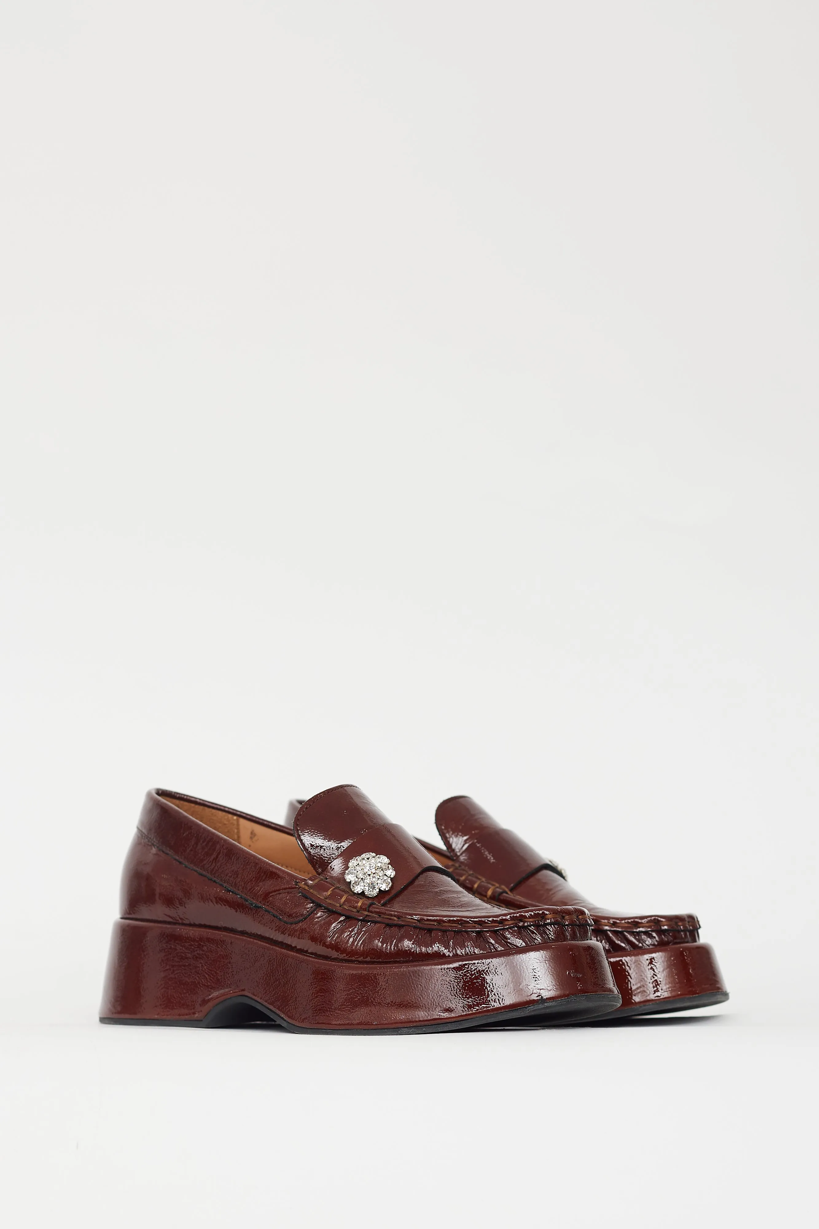 Brown Patent Retro Gem Platform Loafer