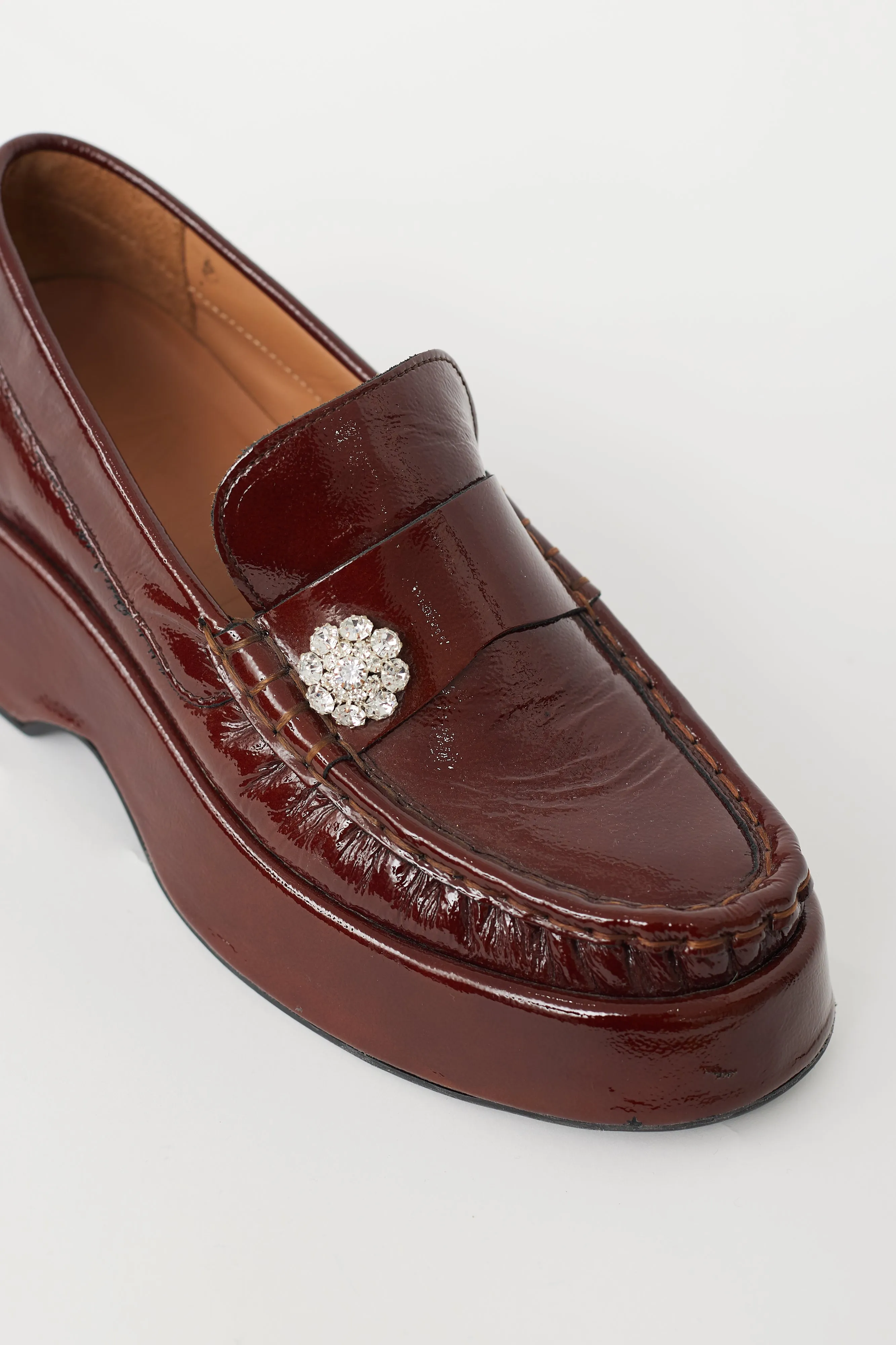 Brown Patent Retro Gem Platform Loafer