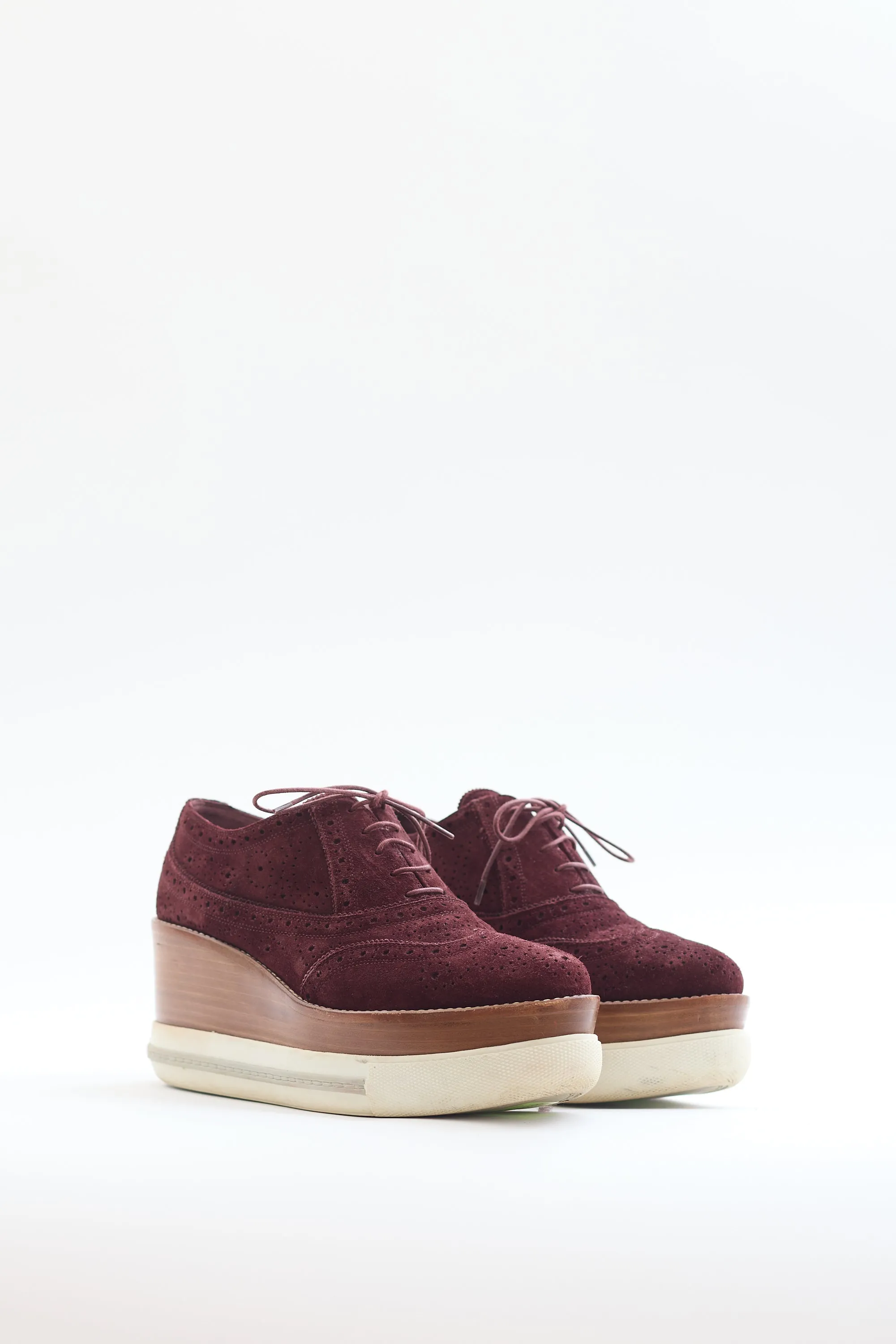 Burgundy Suede Brogue Platform Oxford