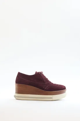Burgundy Suede Brogue Platform Oxford