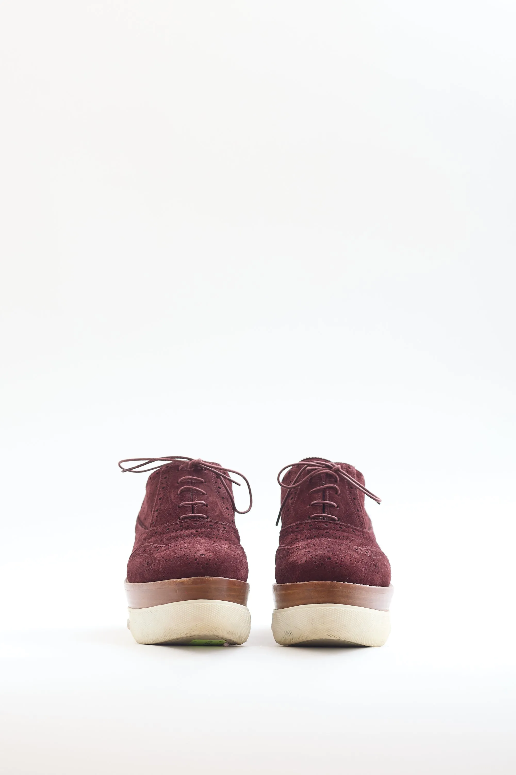 Burgundy Suede Brogue Platform Oxford