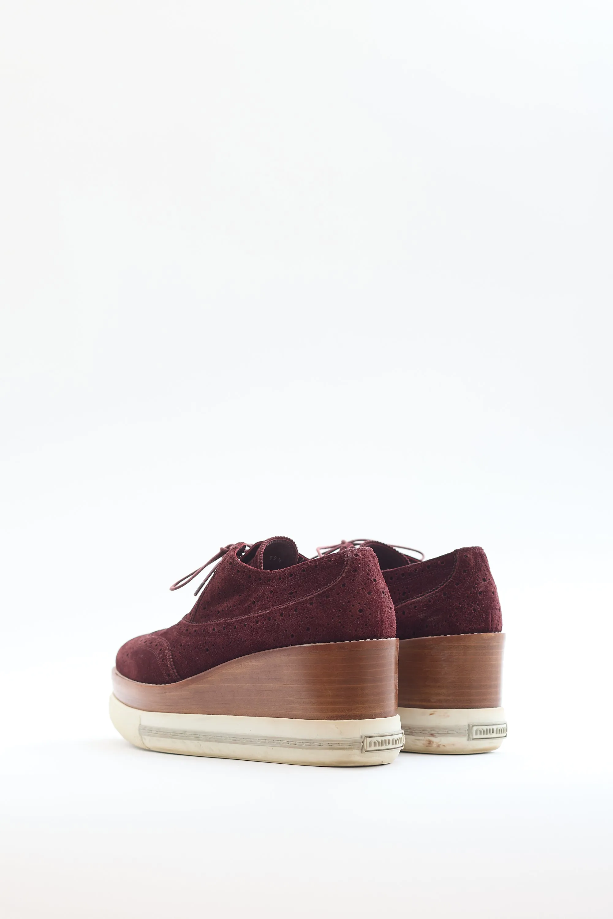Burgundy Suede Brogue Platform Oxford