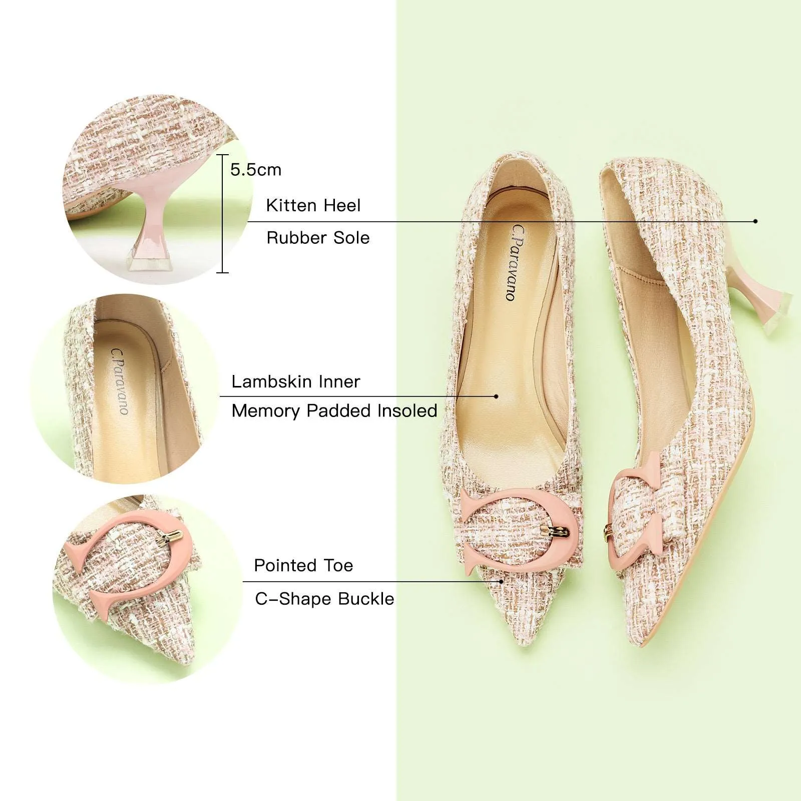 C Buckle Tweed Pumps (Olivia) Pink
