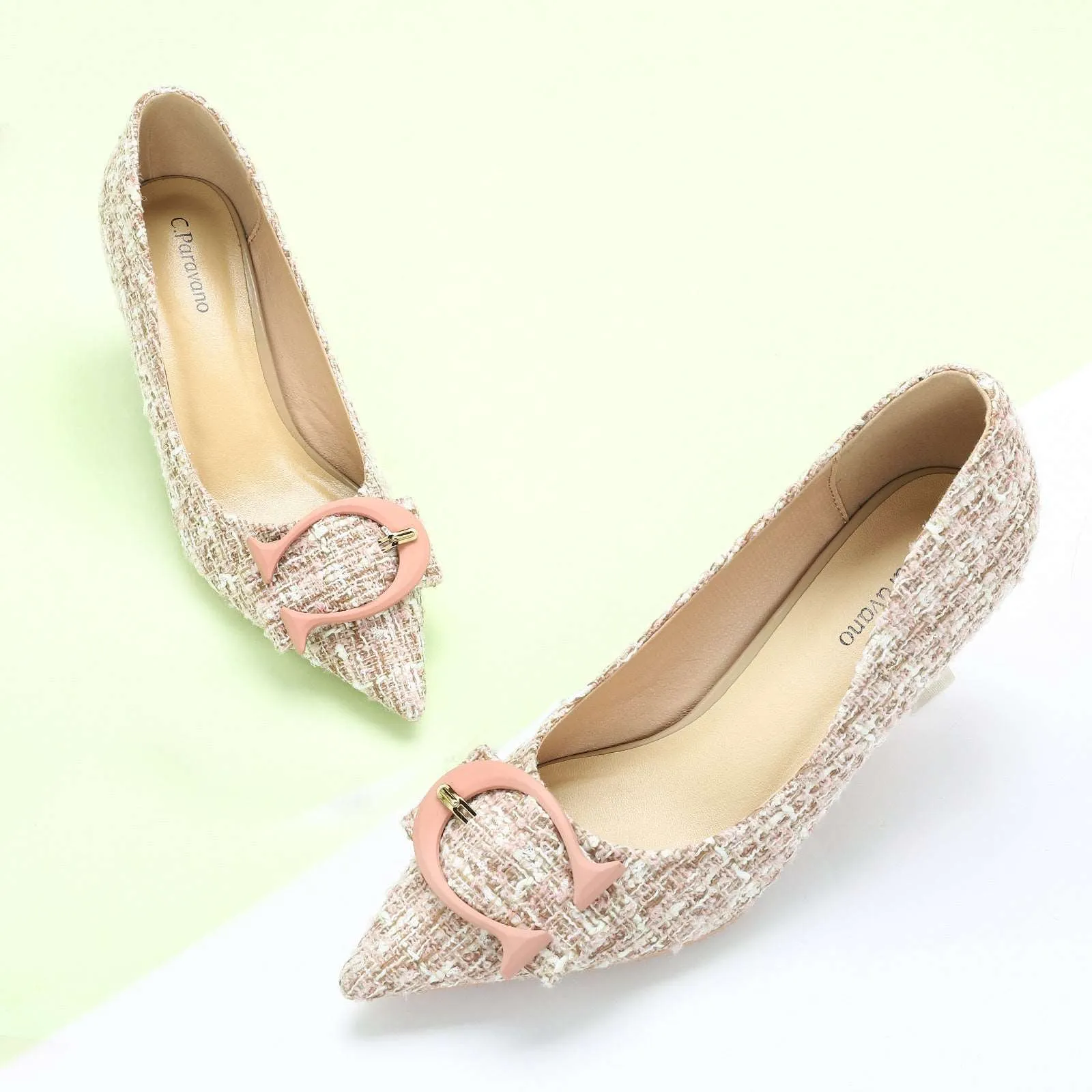 C Buckle Tweed Pumps (Olivia) Pink